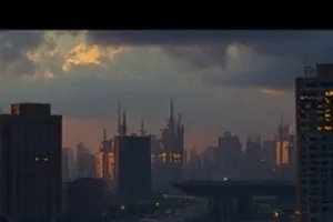 长夜灯河城市夜景与河面灯影的图文封面